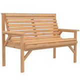 Natural finish two-seater wooden garden bench with curved slatted seat