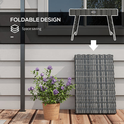 Folding Rattan-Effect Garden Side Table - Mixed Grey
