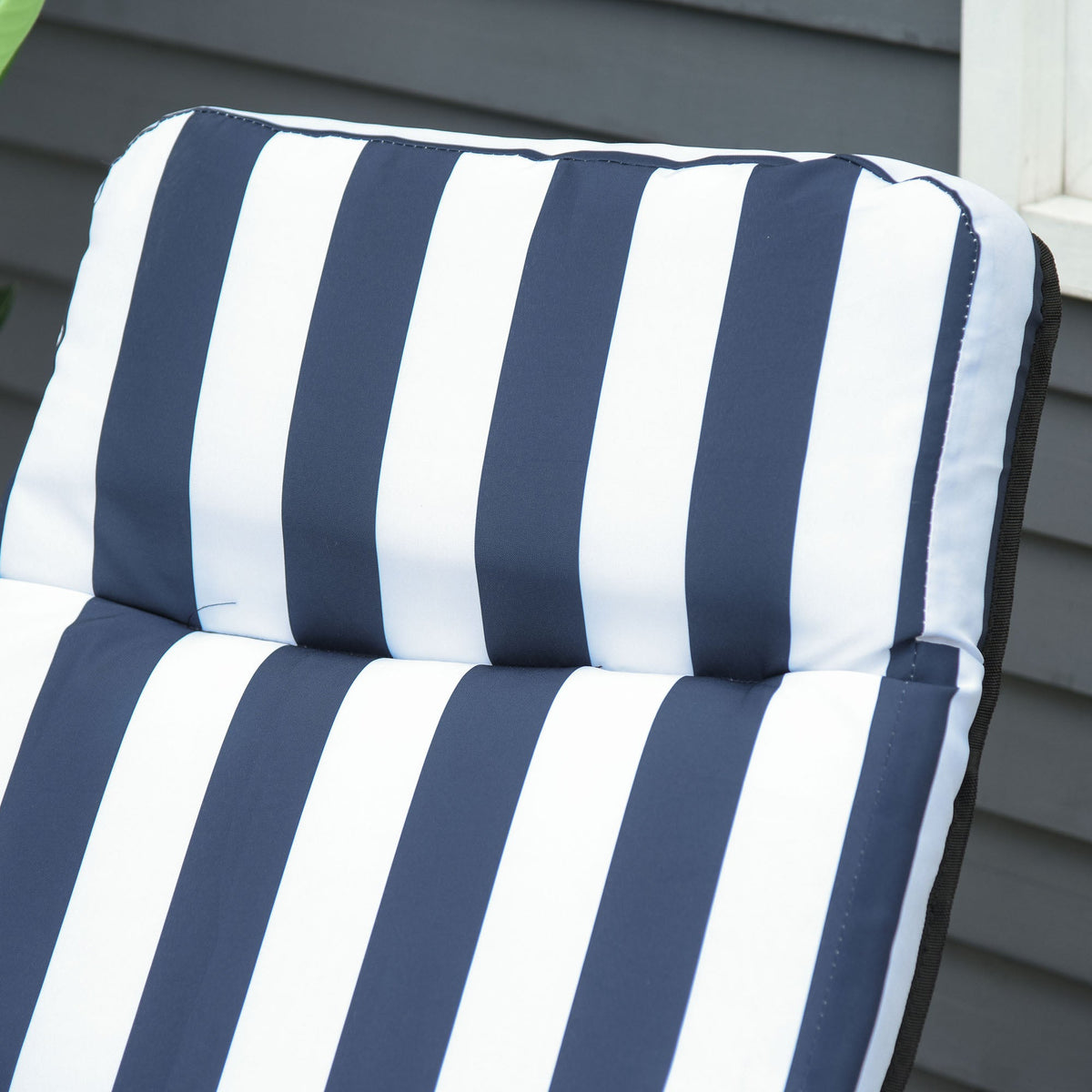 Set of 2 Folding Reclining Garden Chairs with Cushions - Blue and White
