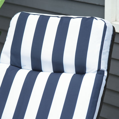 Set of 2 Folding Reclining Garden Chairs with Cushions - Blue and White