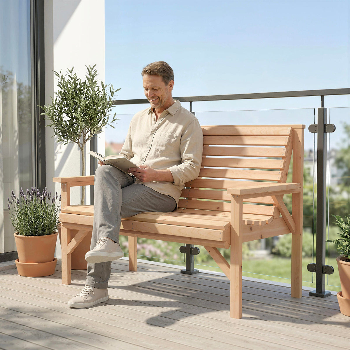 Two-Seater Wooden Garden Bench - Natural Finish