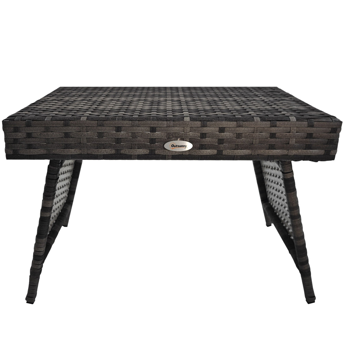 Mixed grey folding rattan-effect garden side table with collapsible legs
