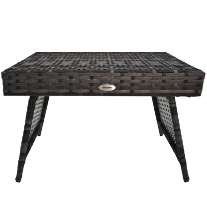 Mixed grey folding rattan-effect garden side table with collapsible legs
