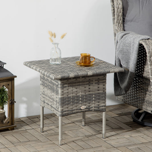 Square mixed grey and black rattan-effect garden side table with metal frame