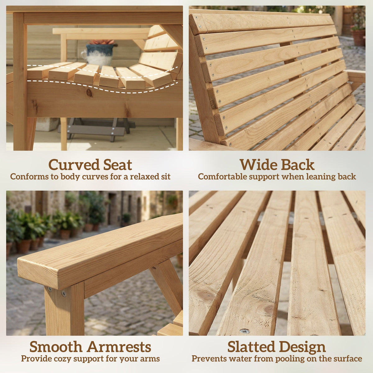 Two-Seater Wooden Garden Bench - Natural Finish