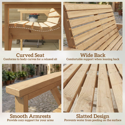 Two-Seater Wooden Garden Bench - Natural Finish