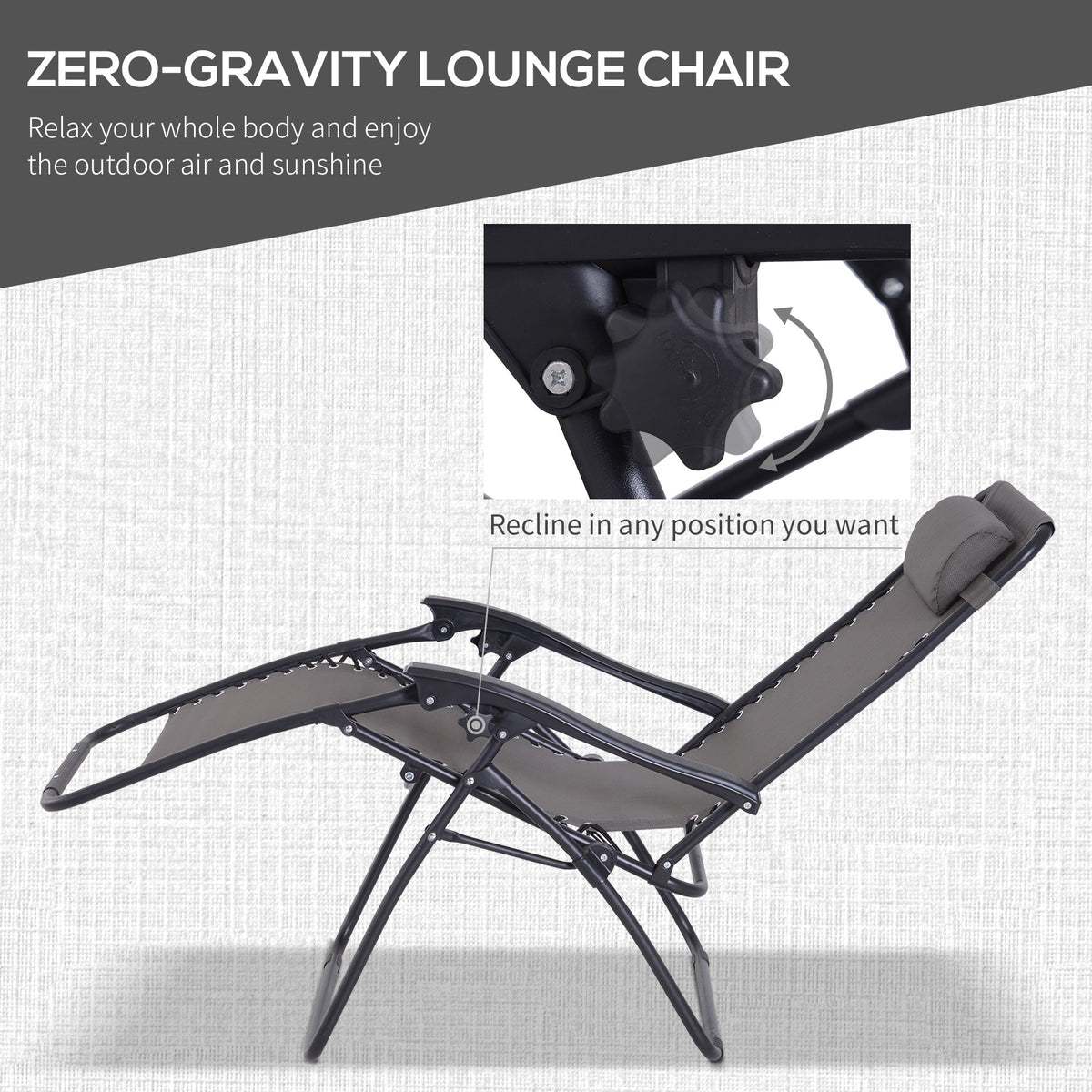 3-Piece Folding Reclining Garden Set with Cup-Holder Table - Dark Grey