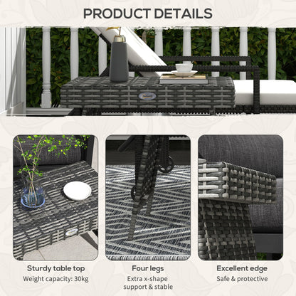 Folding Rattan-Effect Garden Side Table - Mixed Grey