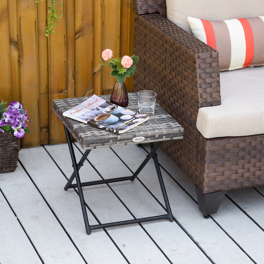 Grey square folding rattan-effect garden side table