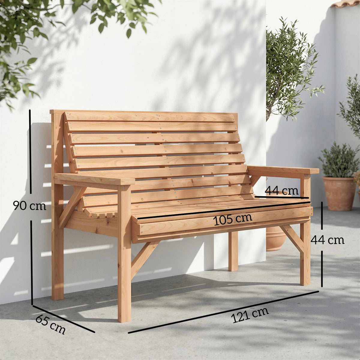 Two-Seater Wooden Garden Bench - Natural Finish
