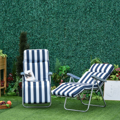 Set of 2 Folding Reclining Garden Chairs with Cushions - Blue and White