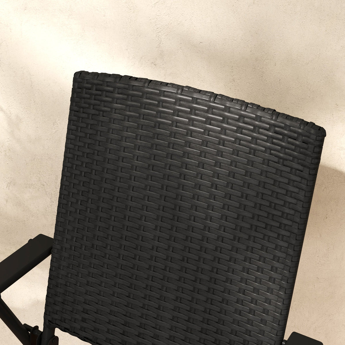 Set of 2 Folding Rattan Garden Chairs with Armrests - Black