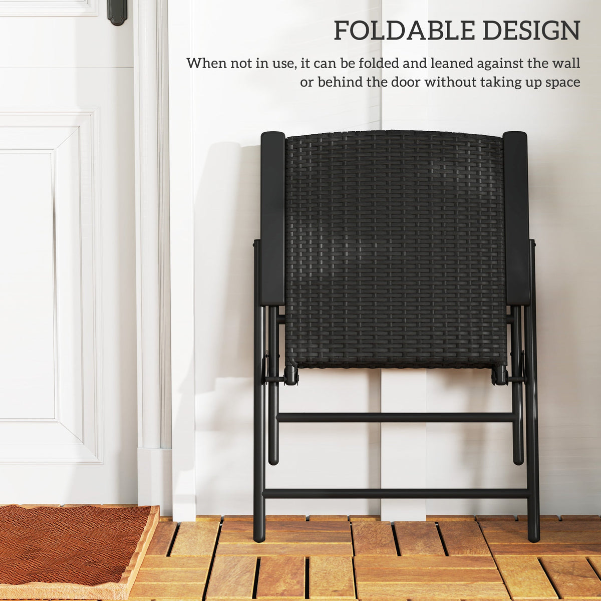 Set of 2 Folding Rattan Garden Chairs with Armrests - Black
