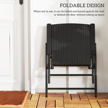 Set of 2 Folding Rattan Garden Chairs with Armrests - Black