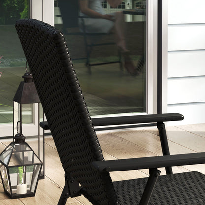 Set of 2 Folding Rattan Garden Chairs with Armrests - Black