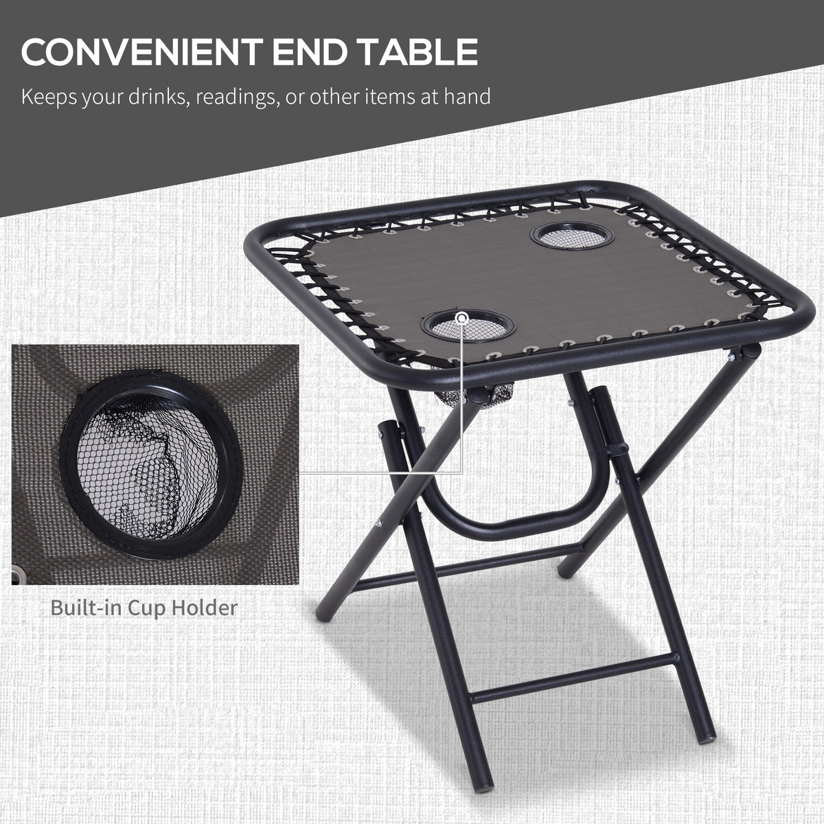 3-Piece Folding Reclining Garden Set with Cup-Holder Table - Dark Grey