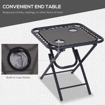 3-Piece Folding Reclining Garden Set with Cup-Holder Table - Dark Grey