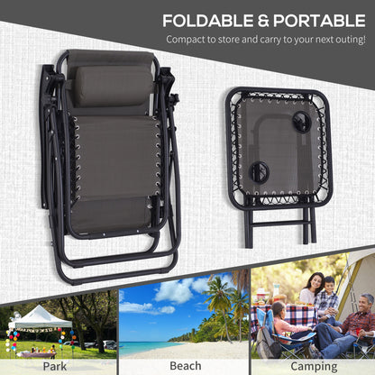 3-Piece Folding Reclining Garden Set with Cup-Holder Table - Dark Grey