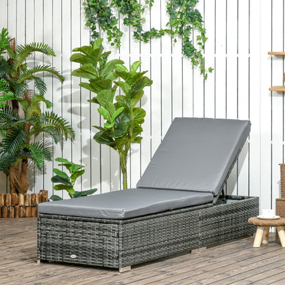 Mixed grey reclining rattan-effect sun lounger with a grey cushion