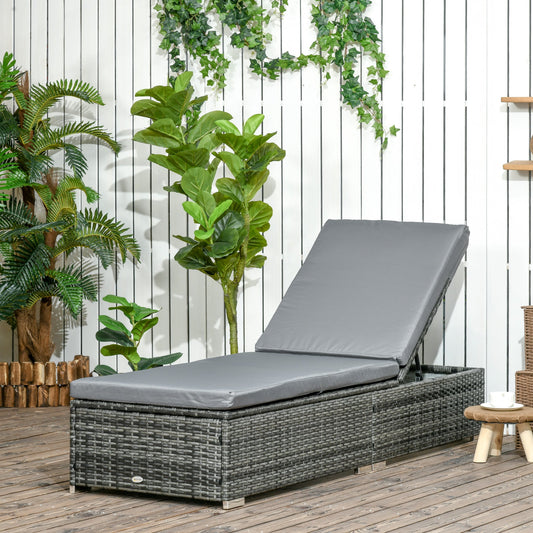 Mixed grey reclining rattan-effect sun lounger with a grey cushion
