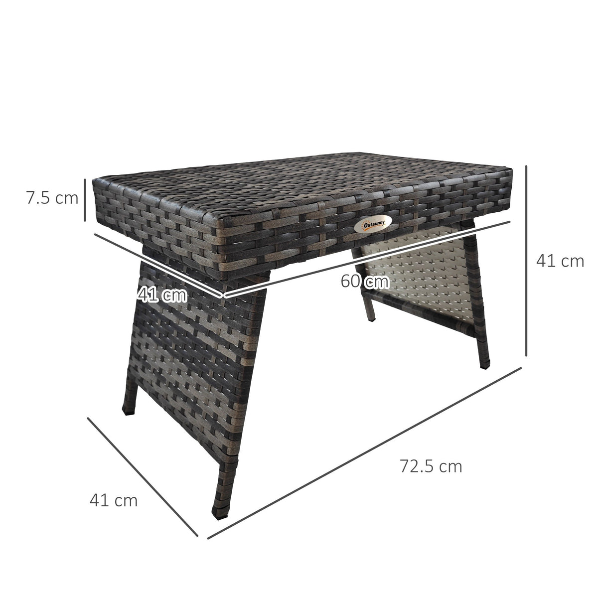 Folding Rattan-Effect Garden Side Table - Mixed Grey