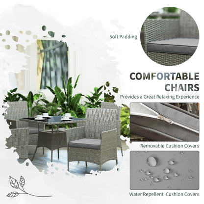 5-Piece Rattan-Effect Garden Dining Set with Glass-Top Table
