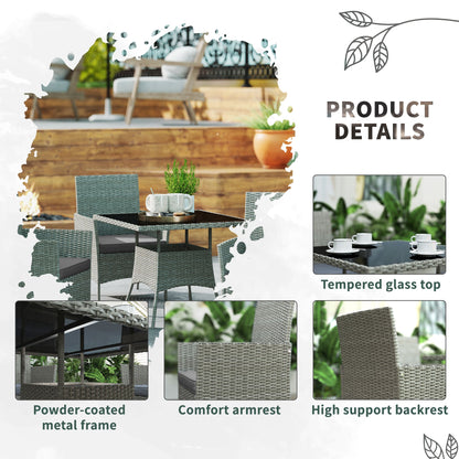 5-Piece Rattan-Effect Garden Dining Set with Glass-Top Table