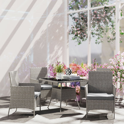 5-Piece Rattan-Effect Garden Dining Set with Glass-Top Table