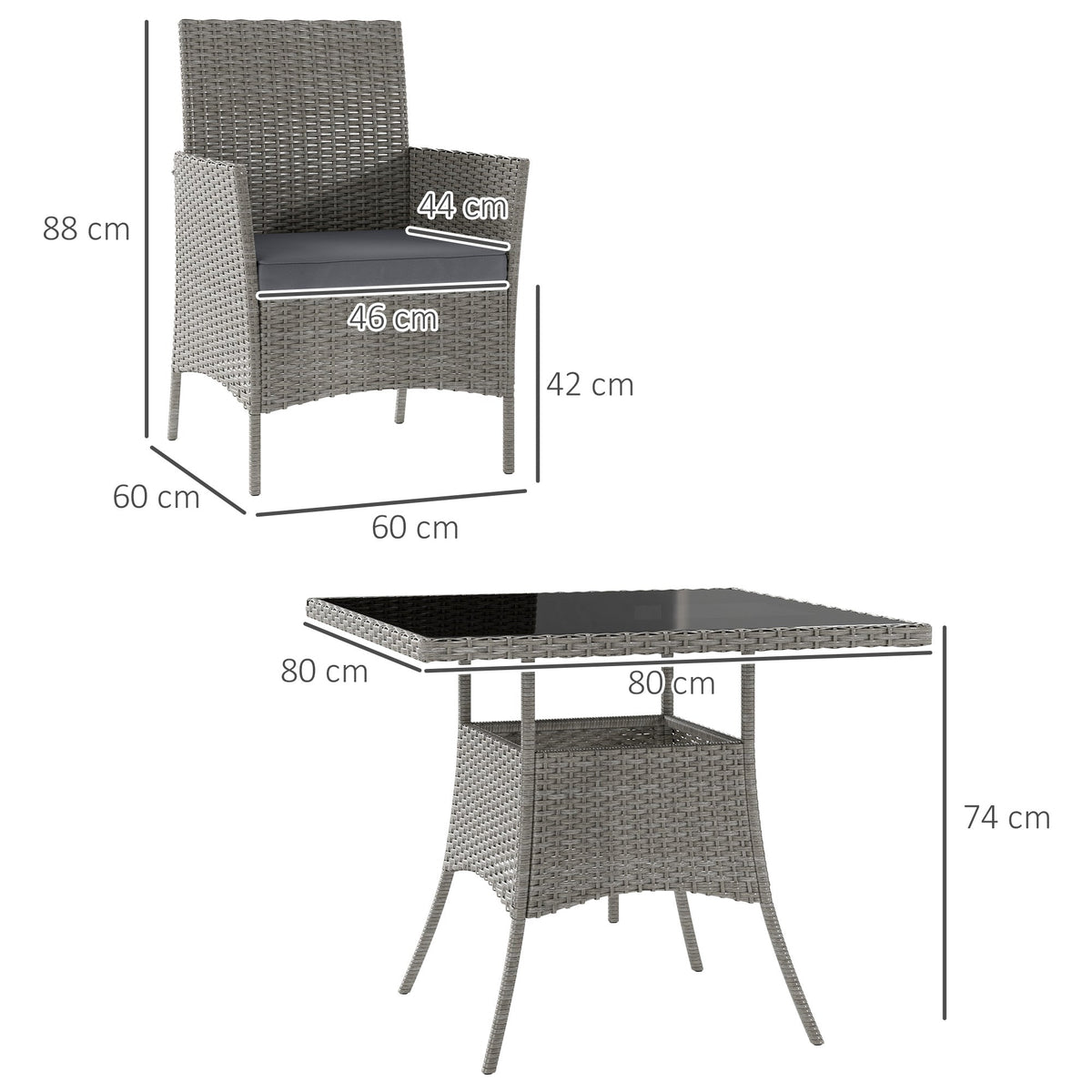 5-Piece Rattan-Effect Garden Dining Set with Glass-Top Table