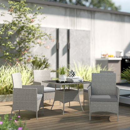 5-Piece Rattan-Effect Garden Dining Set with Glass-Top Table