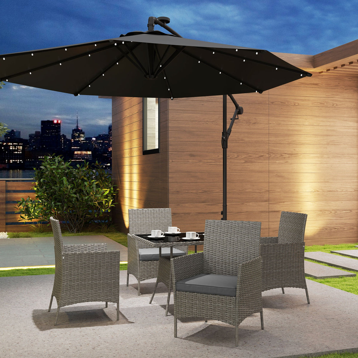 5-Piece Rattan-Effect Garden Dining Set with Glass-Top Table