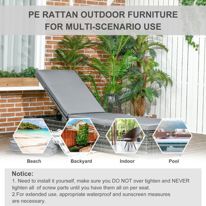 5-Position Reclining Rattan Sun Lounger with Cushion - Mixed Grey